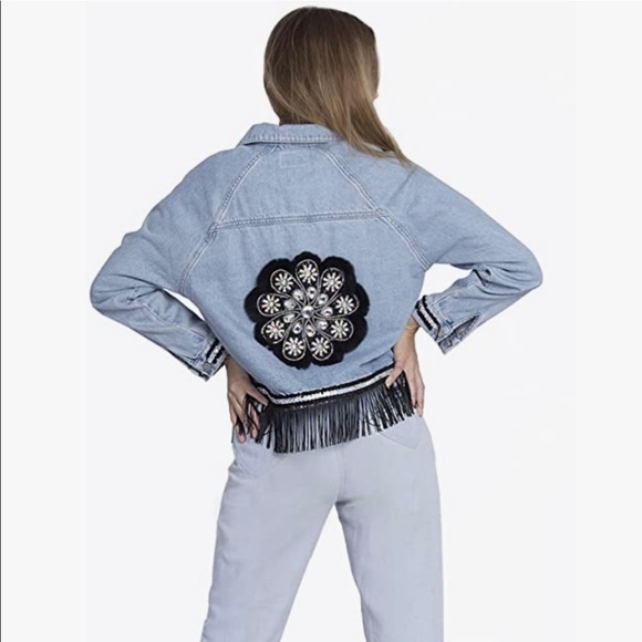 BAJJARI Fashion Denim Jacket for Women with Crystal Stones and Fur Design - Picture 1 of 4